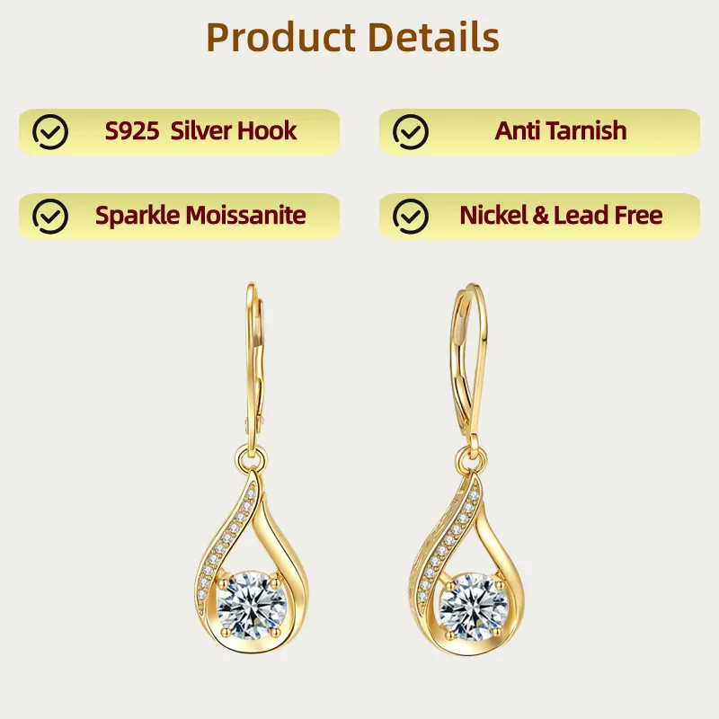 

Ювелирные изделия LAMVOICE для женщин/серьги-крючки с муассанитом, серьги из стерлингового серебра S925, подарок на День святого Валентина для нее