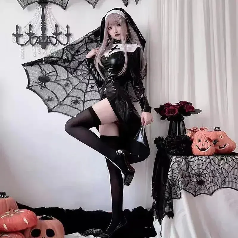 مثير اللاتكس راهبة مصاص دماء حلي جلدية تأثيري سانتا عيد الميلاد عيد الميلاد السنة الجديدة الملابس الداخلية جنسي ساخن المثيرة الحلو القلب هالوين