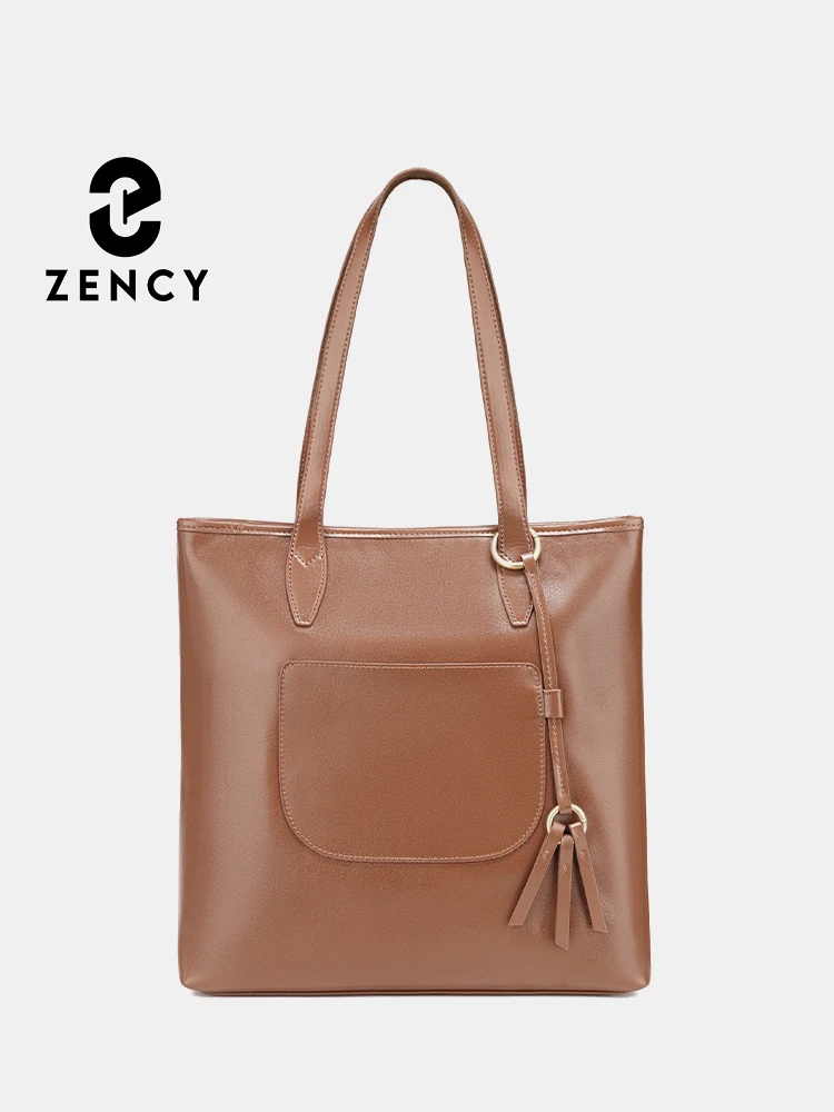 

Zency сумка из 100% натуральной кожи, большая вместительная женская сумка на плечо, ретро-тоут, сумки-шопперы, сумка с верхней ручкой и передним карманом