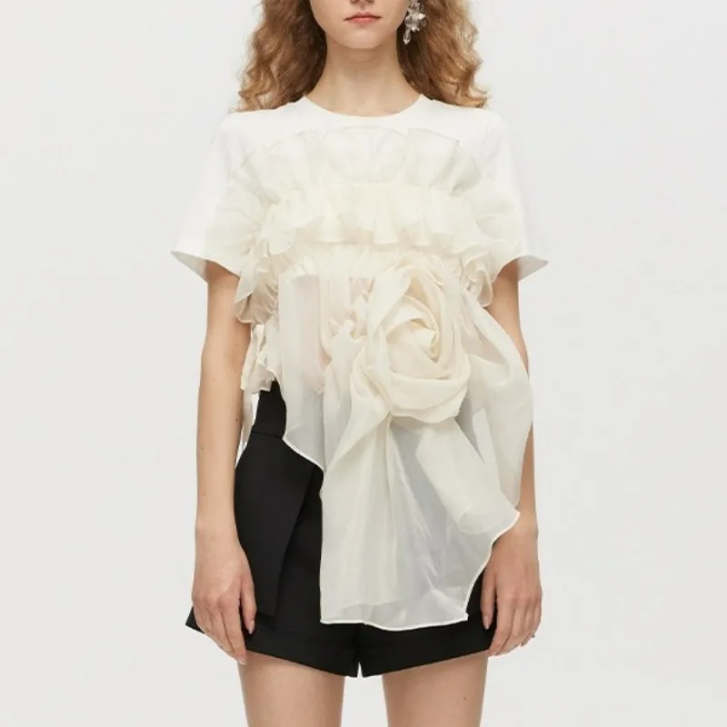 

Лето 2024, новый белый топ из чистого хлопка с элементом розы