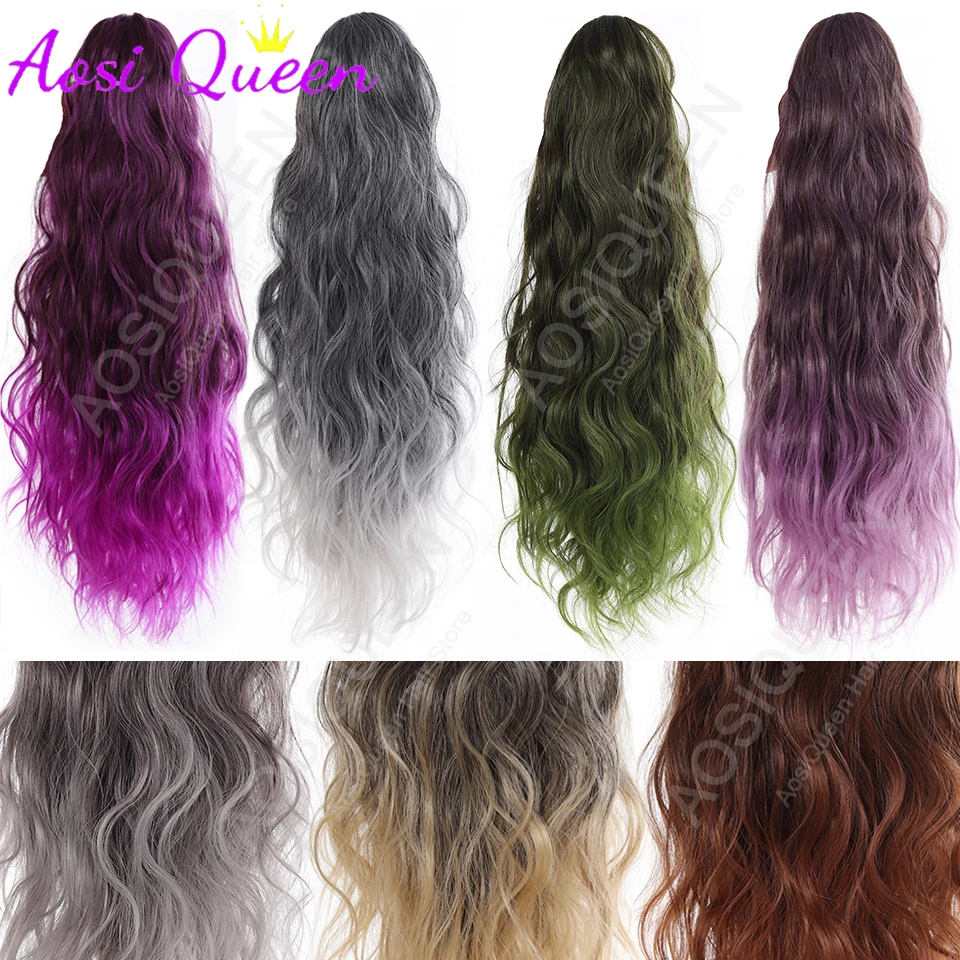

AOSI синтетические волосы коготь наращивание хвоста длинные волнистые волосы хвост для женщин пушистые разноцветные естественно заплатки градиент Pu