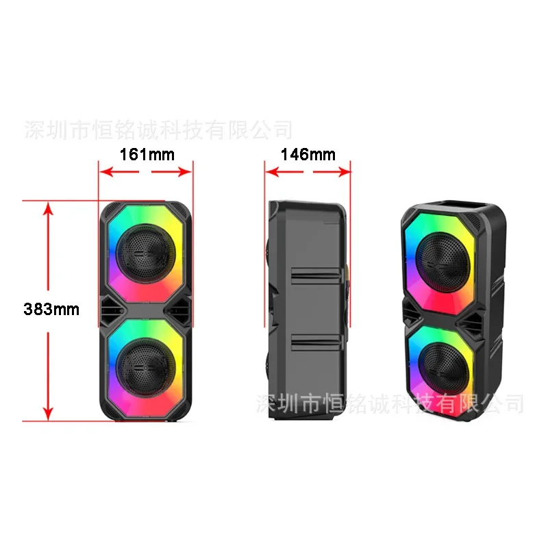 60 Вт двойной 4-дюймовый беспроводной RGB Bluetooth-динамик Открытый кадриль Аудио Караоке Partybox Красочный светодиодный светильник Сабвуфер Саундбар