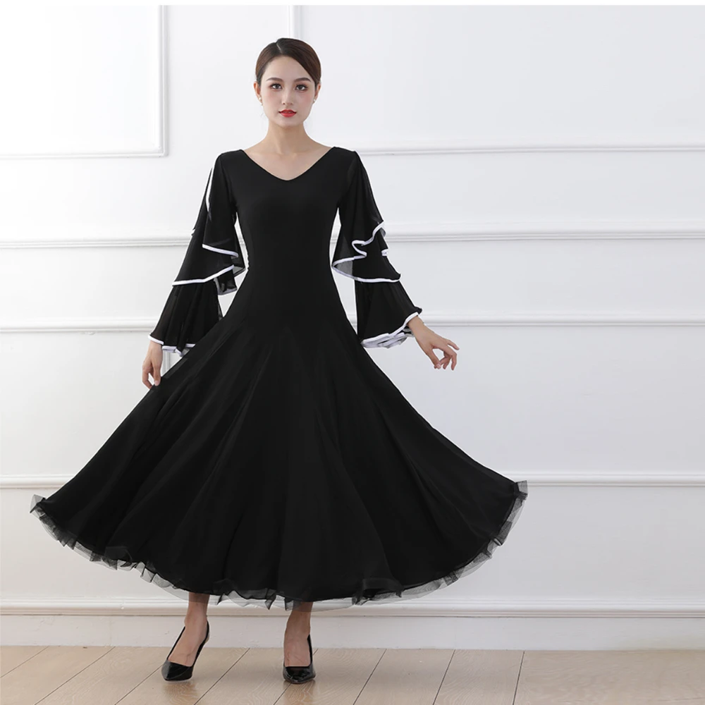 

Flared Sleeves Modern Dance Adult Women Clothes Big Hem National Standard Performance Dress Ballroom Waltz Jazz Competition Cost