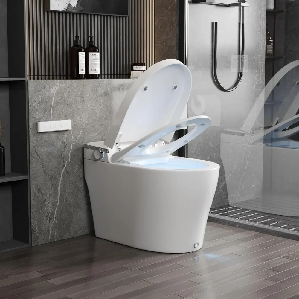 Smart Bidet Toilet with Heated Seat Sensor，Auto Close/Open，Foot Kick & Blackout Flush Warm Wash, Night Light，One Piece Toilet