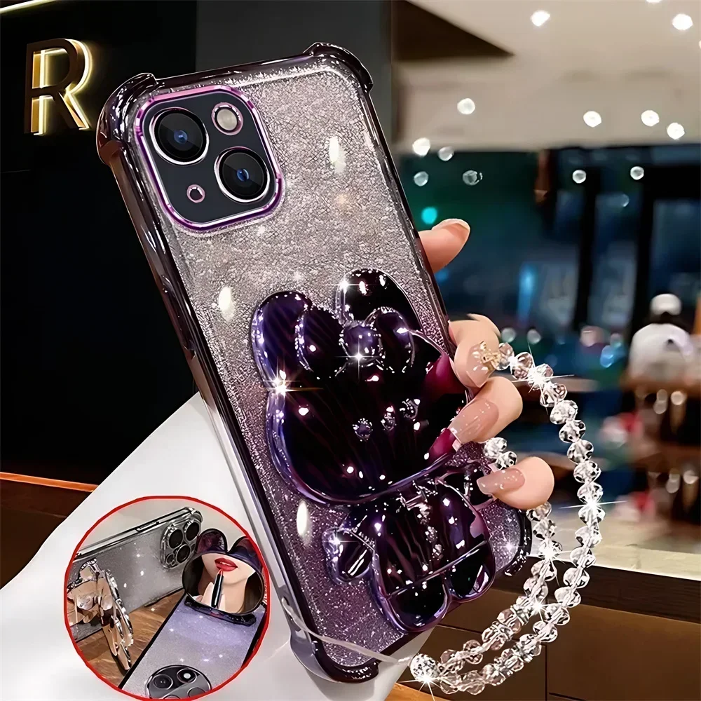 

Роскошный блестящий зеркальный чехол для телефона с кроликом для Samsung Galaxy S25 Edge S24FE S24 Plus S23 FE S22 S21 Ultra S20 Crystal Chain