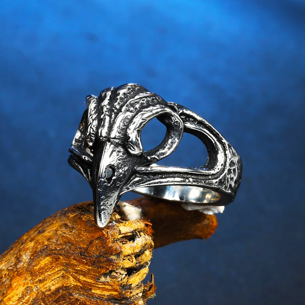 Gothic Stainless Steel Skull Rings for Men Vintage Nordic Odin Viking Crow Ring Biker Amulet Viking Accessories Gift Wholesale