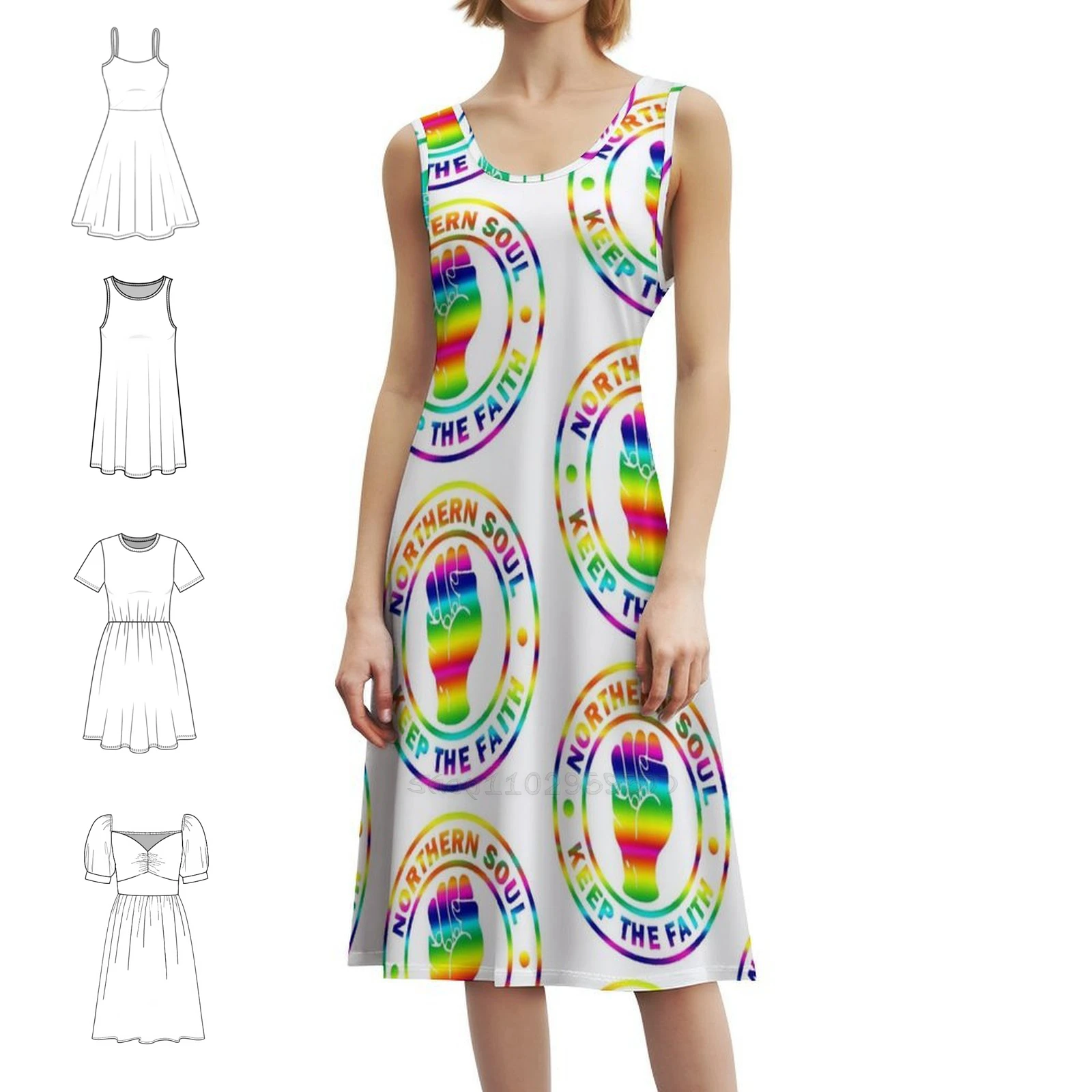 

Northern Soul Keep The Faith White With Rainbow Women's Streetwear Party Dress Trendy Print Club Clothing For Female Northern