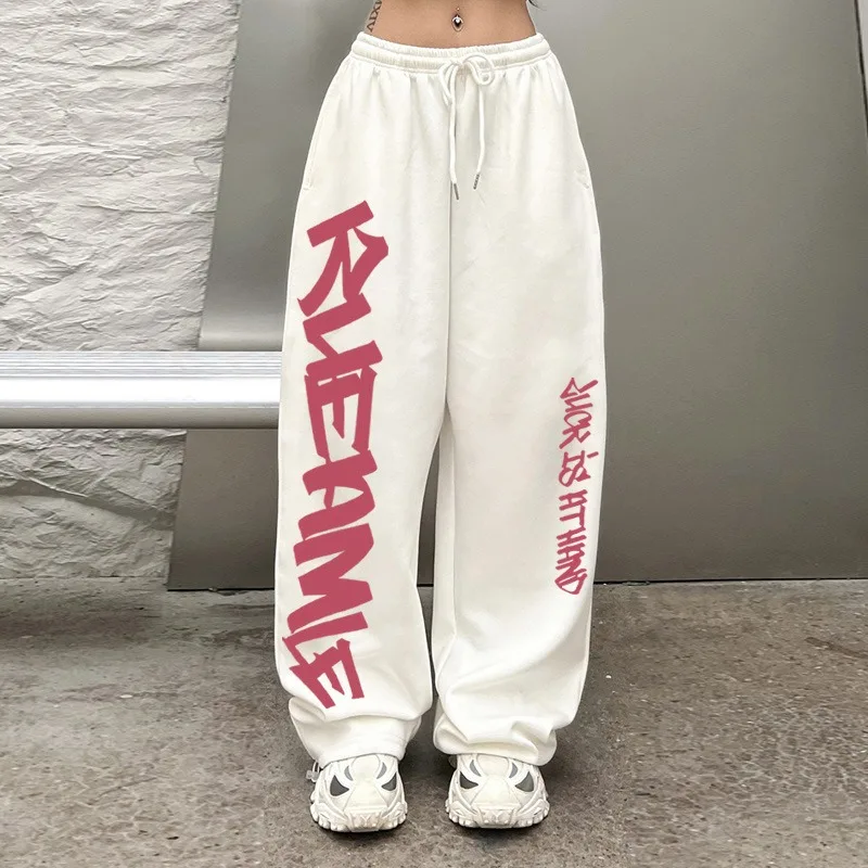 Y2K Streetwear White Sweatpants Women Korean Style Letter Print Track Pants Oversized Harajuku Kpop Hip Hop Joggers