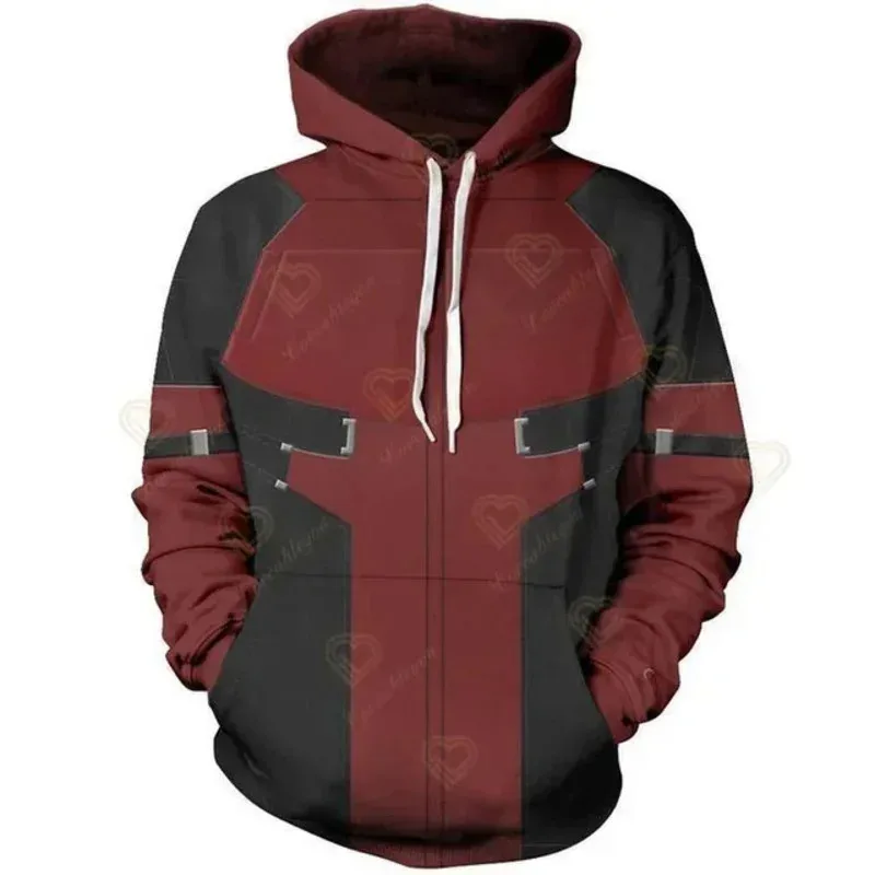 I fan indossano felpa invernale, costume cosplay, felpa con cappuccio Deadpool, top casual a maniche lunghe stampati in 3D per uomo