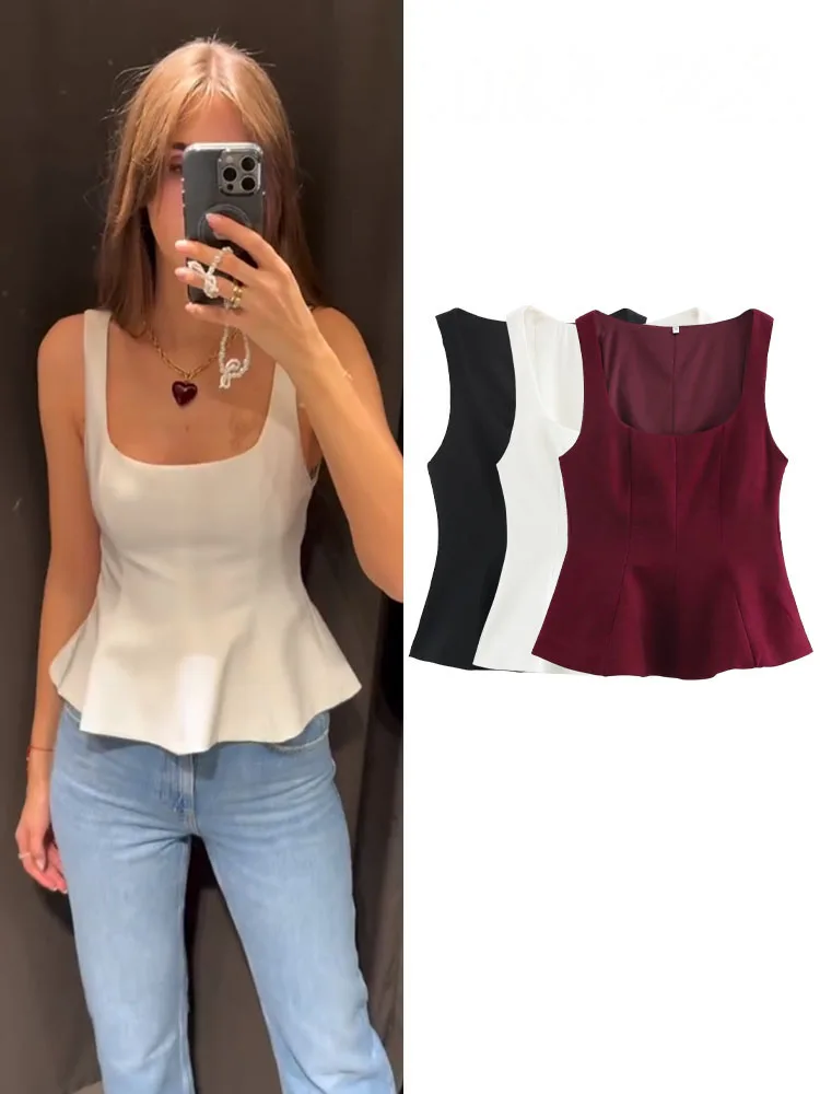 

HH Women Summer Slim New Sleeveless Solid Square Leader Short Top Female Elegant Zipper Party Short Skirt Mini Top Mujer