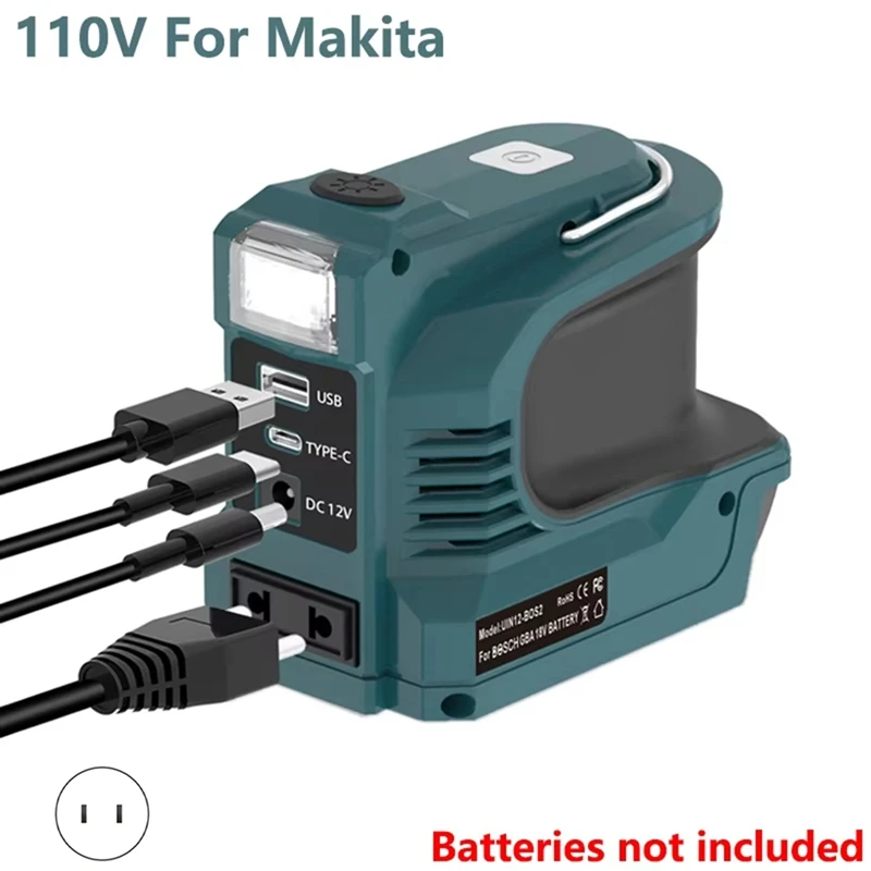 A23T For 18V Battery Compatible Inverter Power Station 220W 110V, Outdoor Camping Adapter Tool Supply, USB Charging