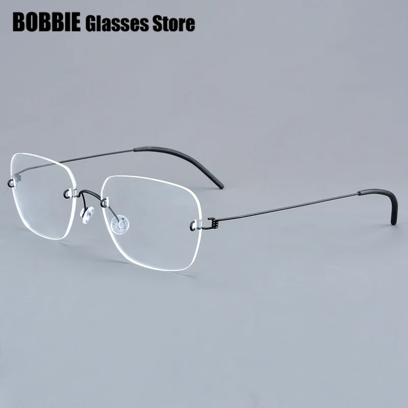 Square Glasses Frame Rimless 2487 Denmark Brand Titanium Men Women Optical Prescription Eyeglasses Screwless No Rim Light Thin