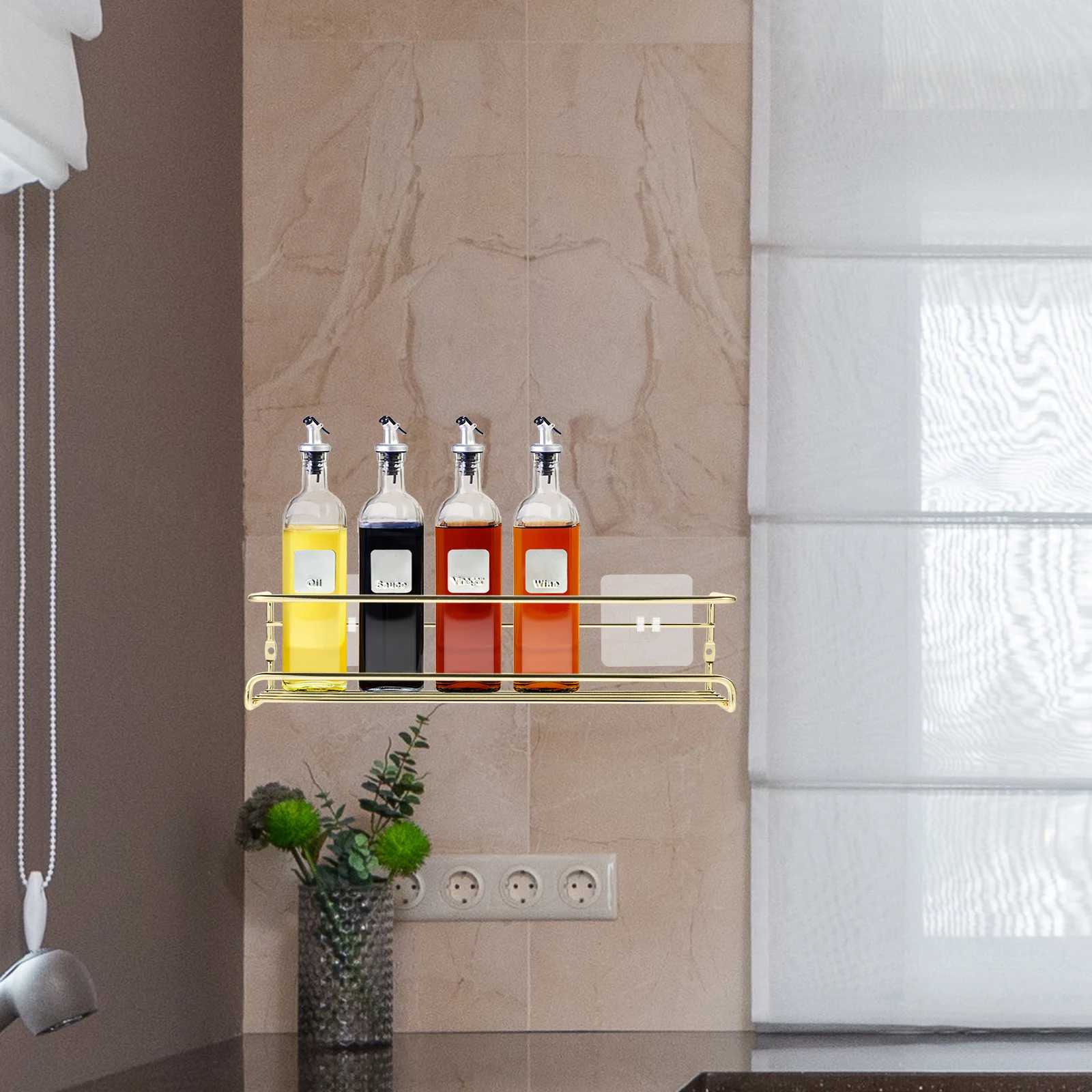 

Metal Kitchen Rack 1Pc Wall Mount Spice Organizer Storage Shelf Decorative Gold Home Restaurant Buffet Hotel Practical