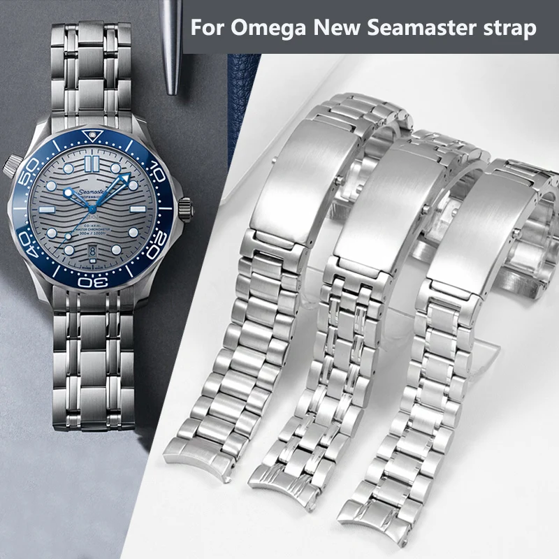 20mm  316L Silver Stainless Steel Watch Strap for Omega New Seamaster 300 Speedmaster Planet Ocean Watch Band for Men Bracelet