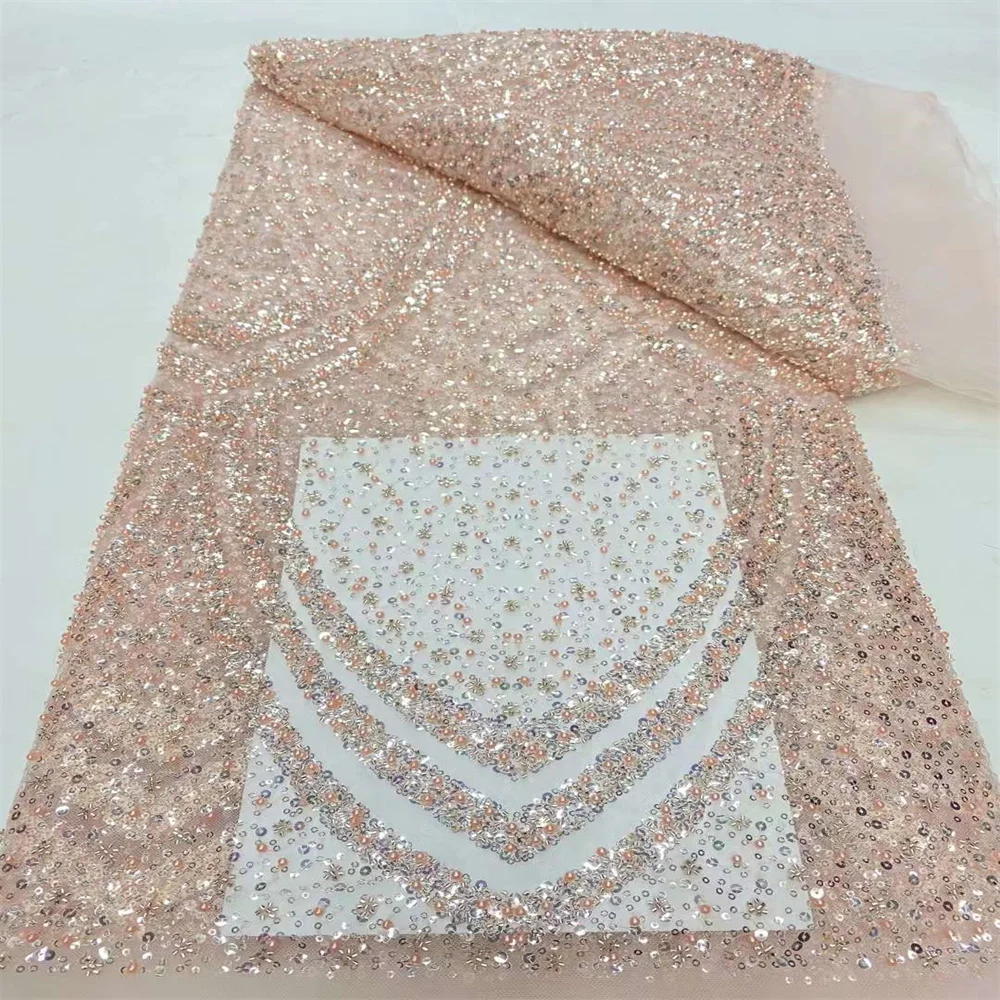 2024 New African Nigerian French High Quality 2024 Hot Sale Lace Fabric With Beads Sequins Party Wedding Embroiderg Dress