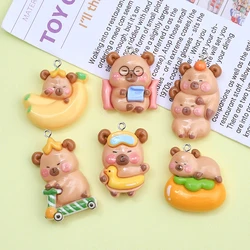 10Pcs Kawaii Cartoon Capybara Resin Charms Glossy Flatback Animal Earring Keychain Pendant for DIY Jewelry Make Crafts Accessory