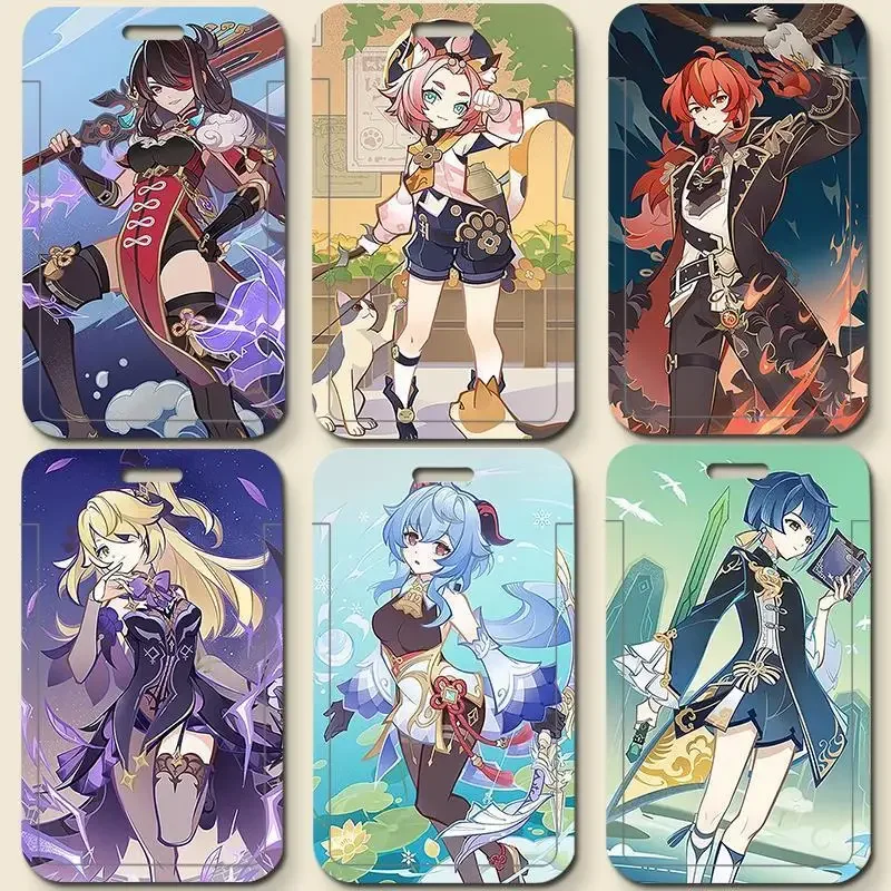 Game Impact Genius Invokation TCG Character Cards Pattern Retractable Credit Card Holders Bank ID Holders Bus Card Cover Case