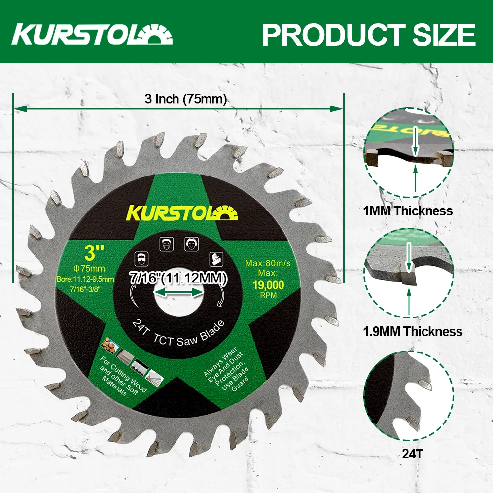KURSTOL Dia75mm TCT lame de scie 1/2/5 pièces disque de coupe pour le travail du bois en alliage dur pour bois plastique 3 pouces Mini plaque de coupe circulaire