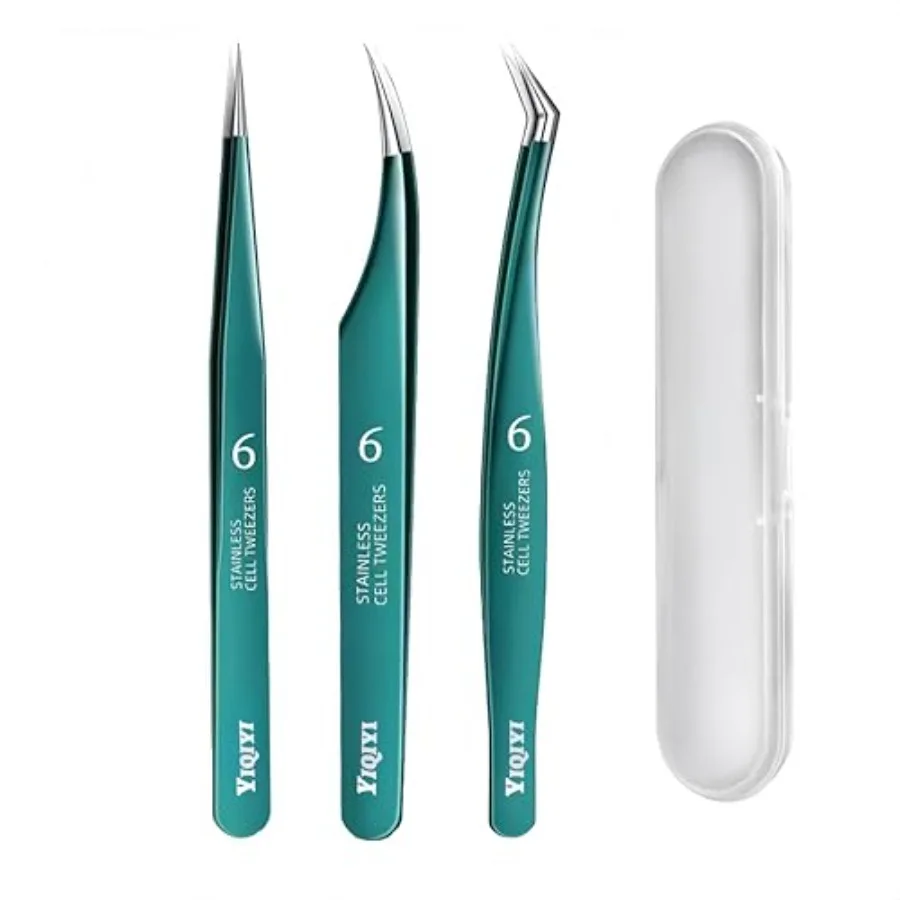 3 Pack Lash Tweezers Straight and Curved Tweezers for Eyelash Extensions