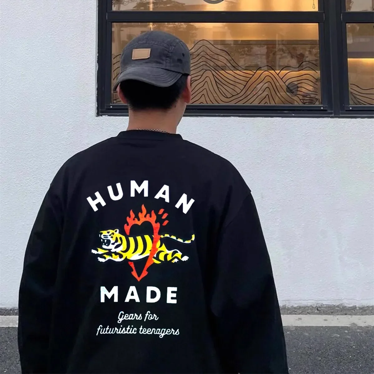 

HUMAN MADE Tiger in Flames Print Long Sleeve Tee, Japanese Retro Unisex Couple Streetwear