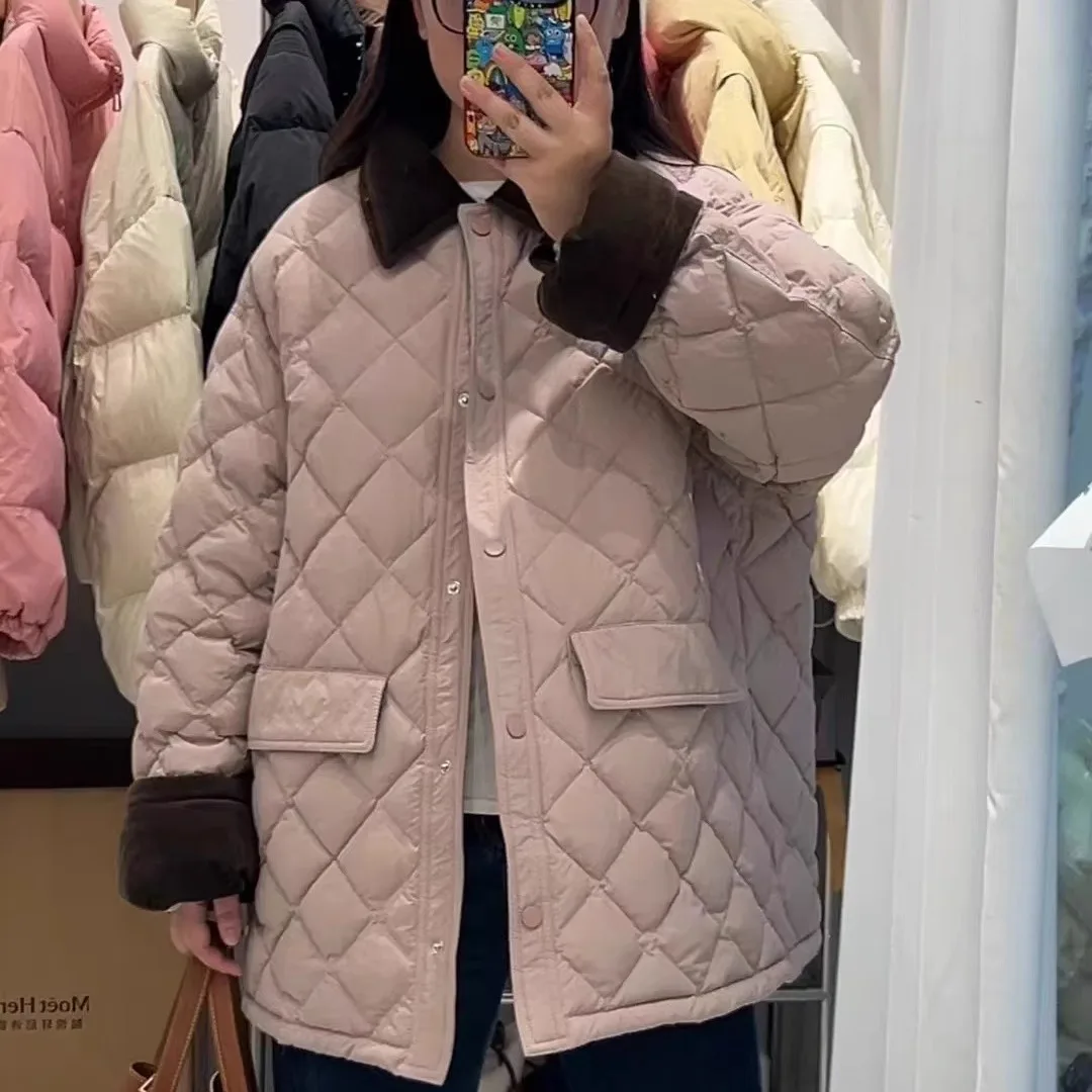 

Women's Thiened Cotton Jaet Vest Vintage Diamond Pattern Patchwork Loose Sle Age-Defng Winter Coat Long Sve Button...