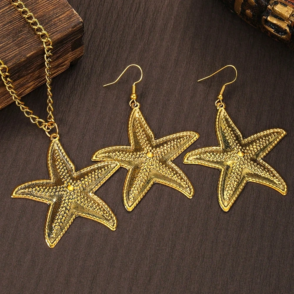 New Fashion Trendy Metal Retro Antique Gold Color Starfish Drop Earrings For Women Summer Vacation Jewelry Accessories