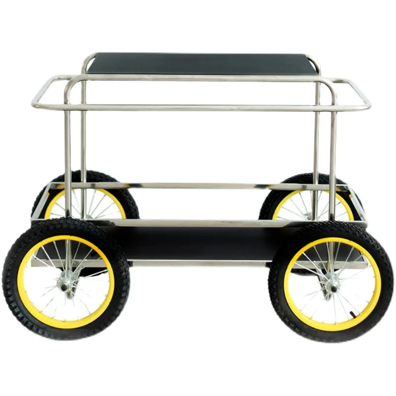 

Middle aged stainless steel dining cart, movable handcart, household three-layer internet famous storage rack