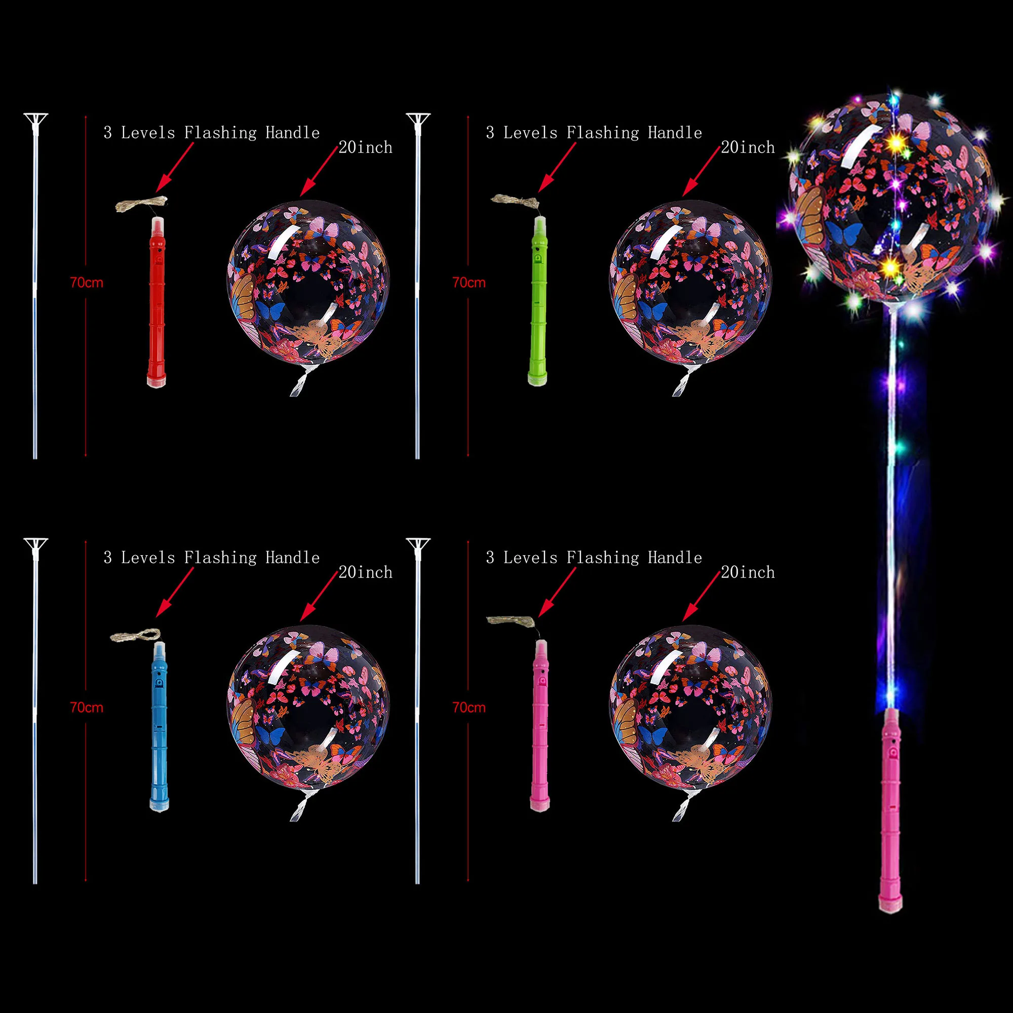 

50/100 упаковок, оптовая продажа, 20-дюймовые светодиодные шары с мигающей ручкой, напечатанные бабочками, набор для украшения на день рождения и свадьбу