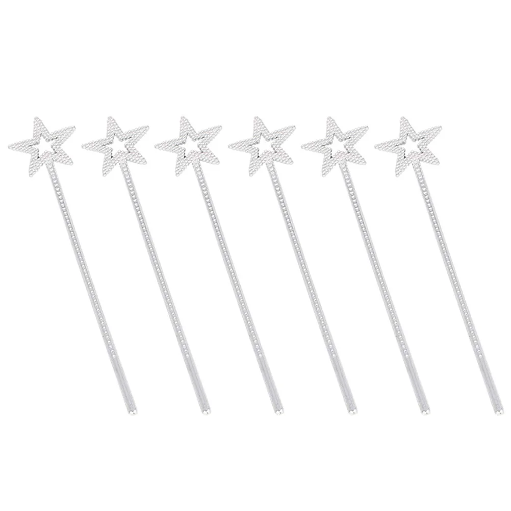 

6Pcs Fairy Stick Props Plastic Wands with Star Shape Silver Finish for Kids Party Favors Magical Theme Celebration