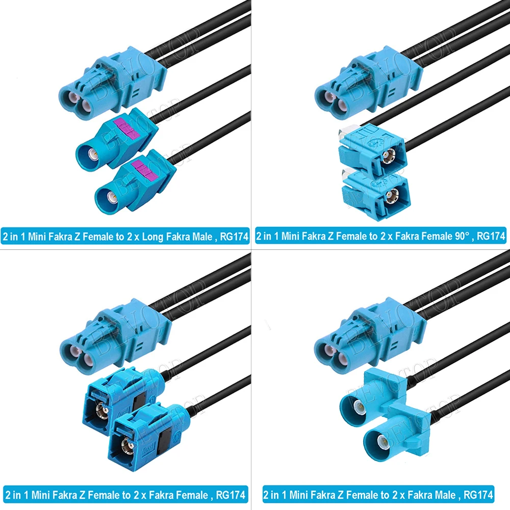 1PCS RSBG Type Dual 2-in-1 Mini Fakra Z Male/Female to Fakra Z Male/Female RG174 Jumper BEVOTOP Wire Harness