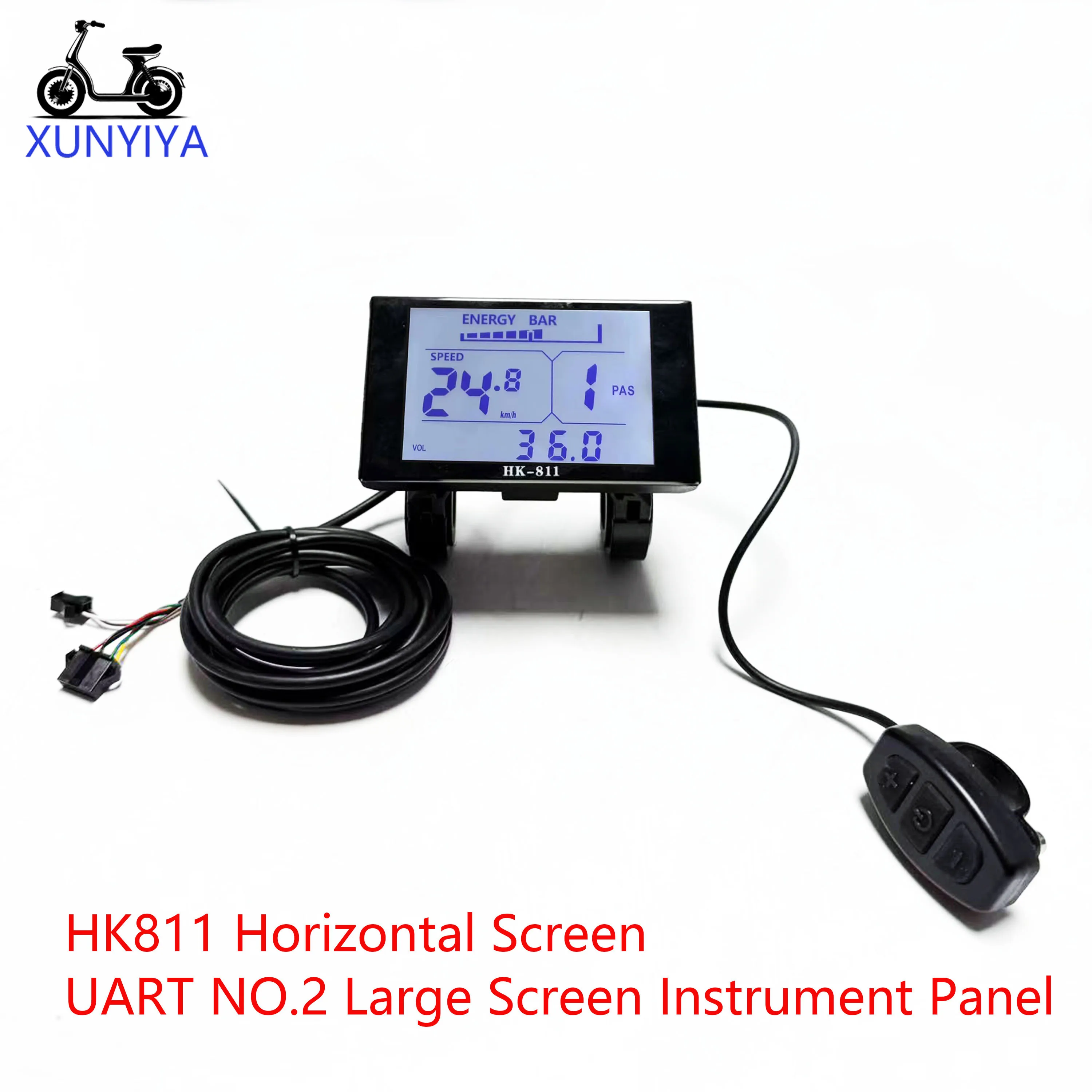 Horizontal HK811 Screen for UART NO.2 Serial Communication Protocol 24V/36V/48V/60V E-Bicycle Multifunctional LCD Display Panel