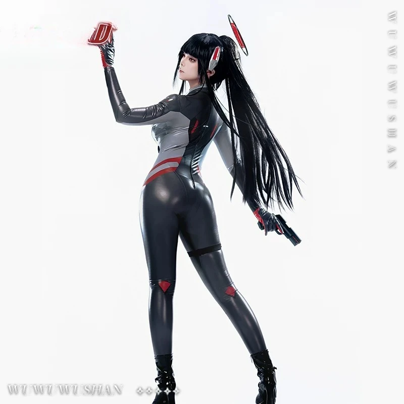 

New Game Blue Archive Tsukatsuki Rio Cosplay Costume Women sexy black leather jumpsuit Halloween carnival combat suit complete