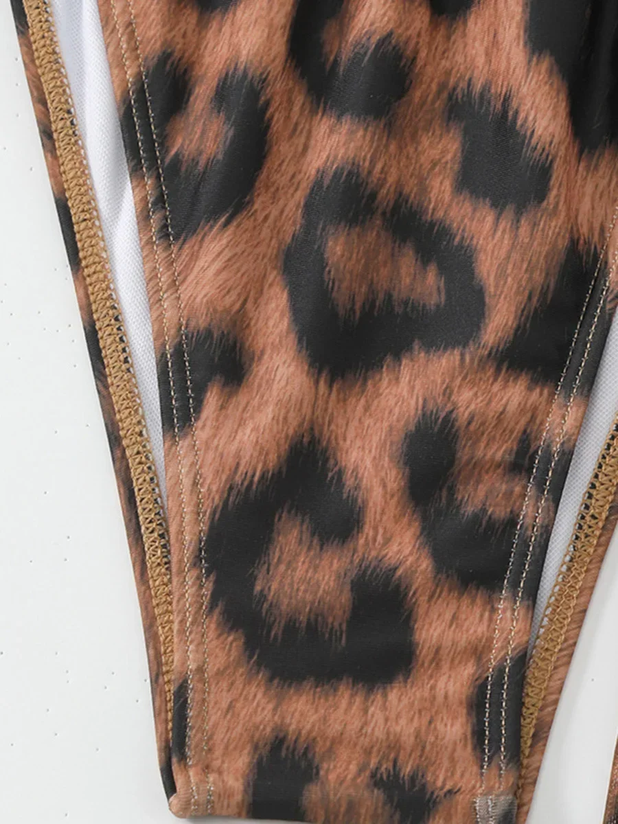 XS - XL Halter Leopard Beach Cover Up Bikini Women Swimwear Female Swimsuit Three-pieces Bikini Set Mini Micro Bathing Suit Swim