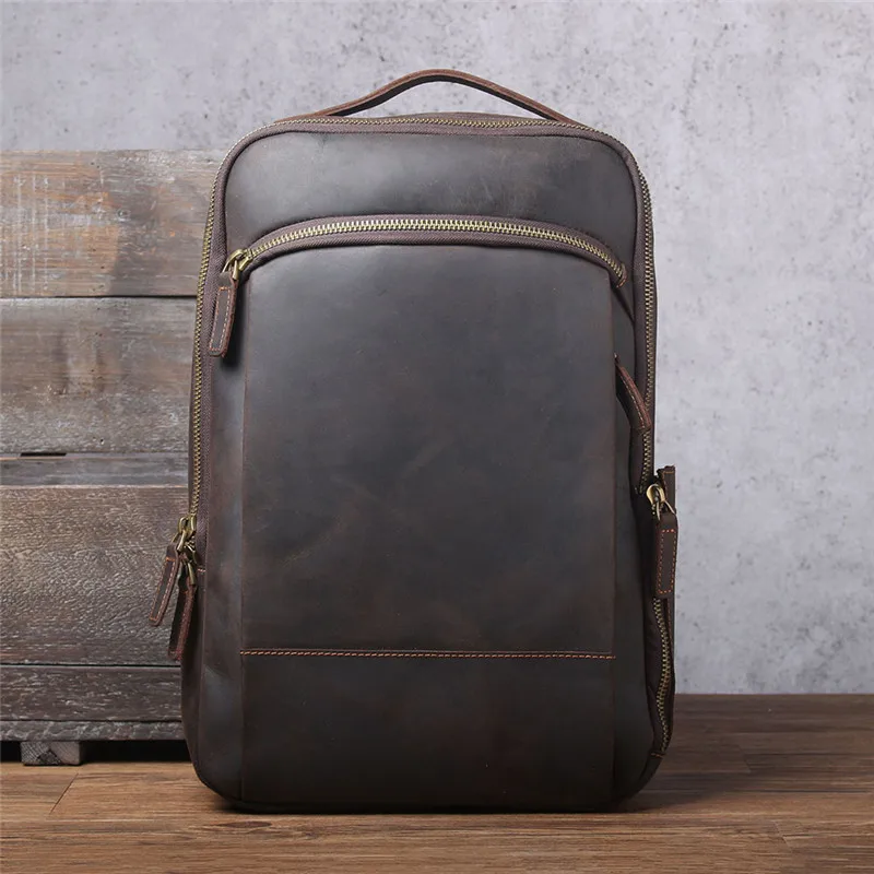 

Vintage Crazy Horse Cowhide Men Large Capacity Backpack Simple Fashion Natural Genuine Leather Women Travel Work Laptop Bagpack