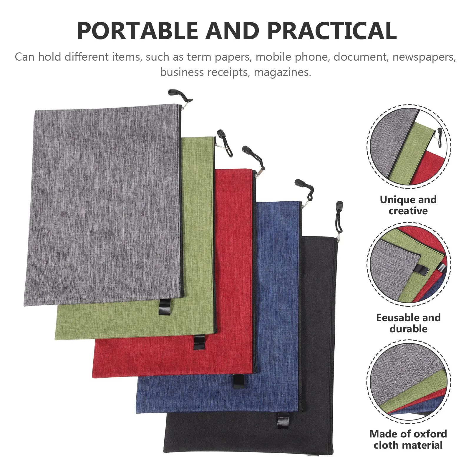 

8Pcs Waterproof Oxford Cloth File Bags Zipper Document Organizer B4 File Holder Portable for School Office Files Organizer