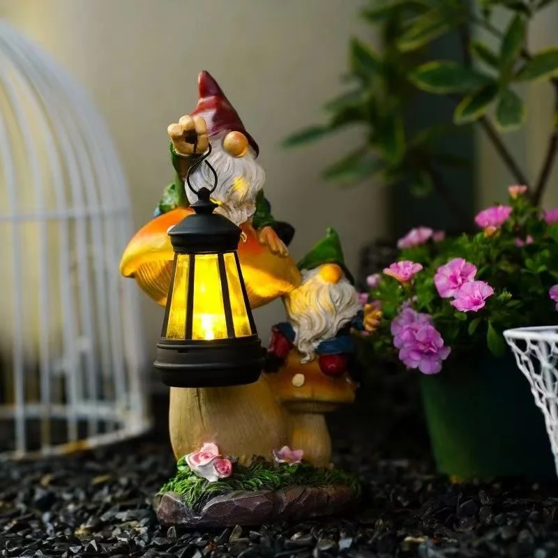Outdoor Garden Dwarf Solar Cartoon Ornament Sculpture Home Decoration Resin Craft Garden Elf Yard Lawn Balcony Patio Porch Decor
