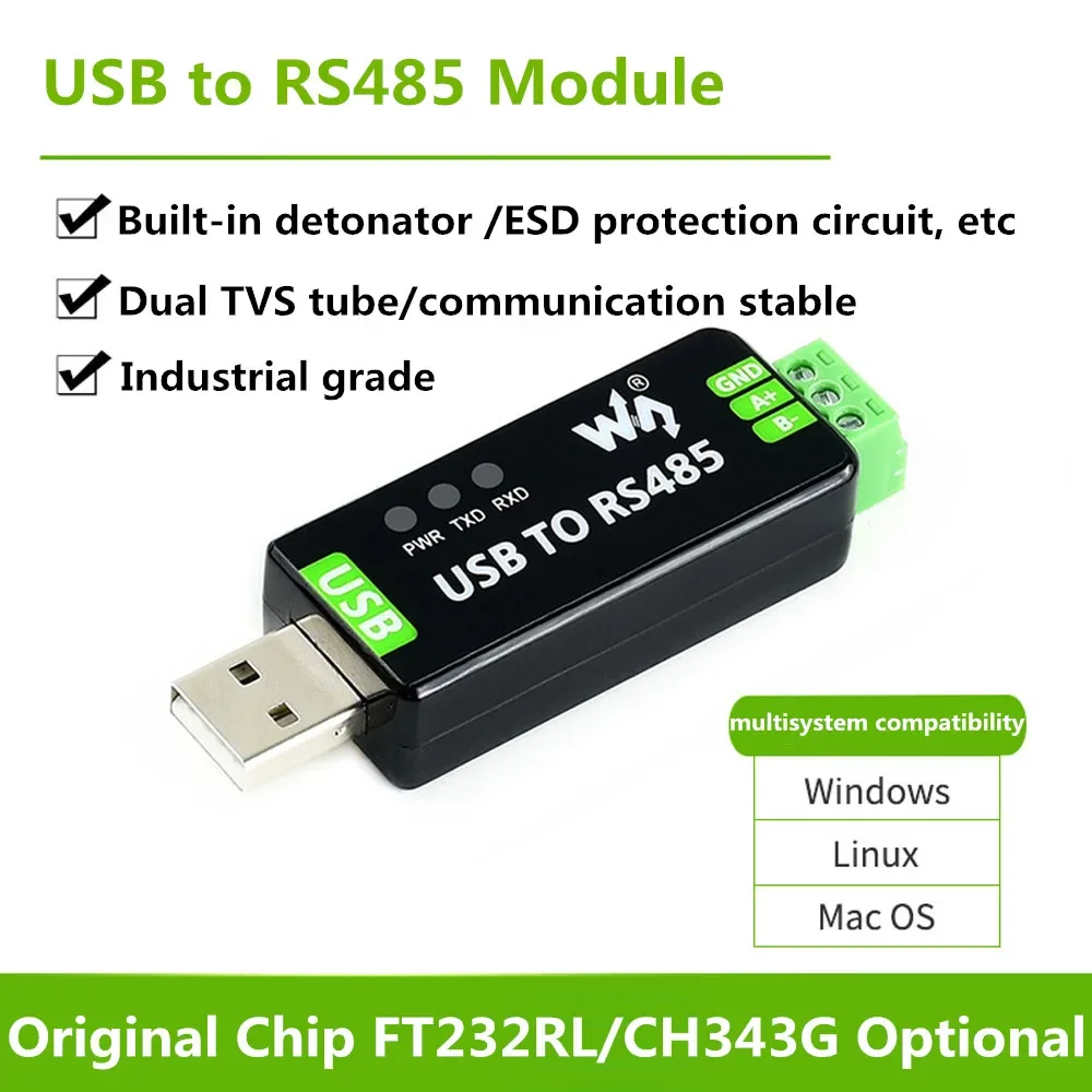 Industrial Grade USB to RS485 Serial Port Converter Communication Module FT232RL CH343G Chip Expansion Board