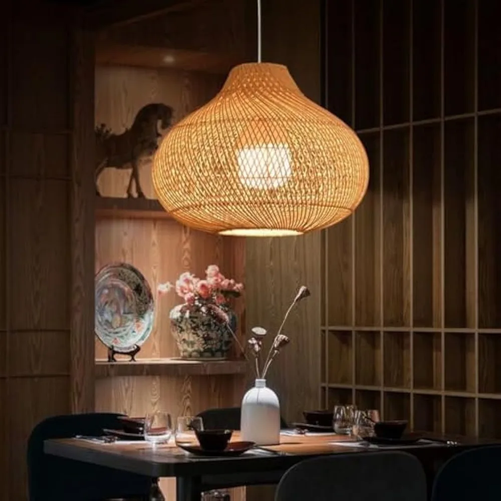 

Beige/Black Handmade Rattan Art Pendant Lights 1-Light 35/40cm E27 Rattan Woven Lampshades Home Decor Hanging Chandelier Lamps