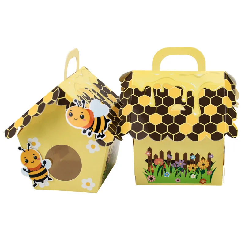 

50Pcs DIY Baby birthday gift box Sweet as Can Bee Beehive house Baby Box with handle For Party Decoration bee Candy Paper box