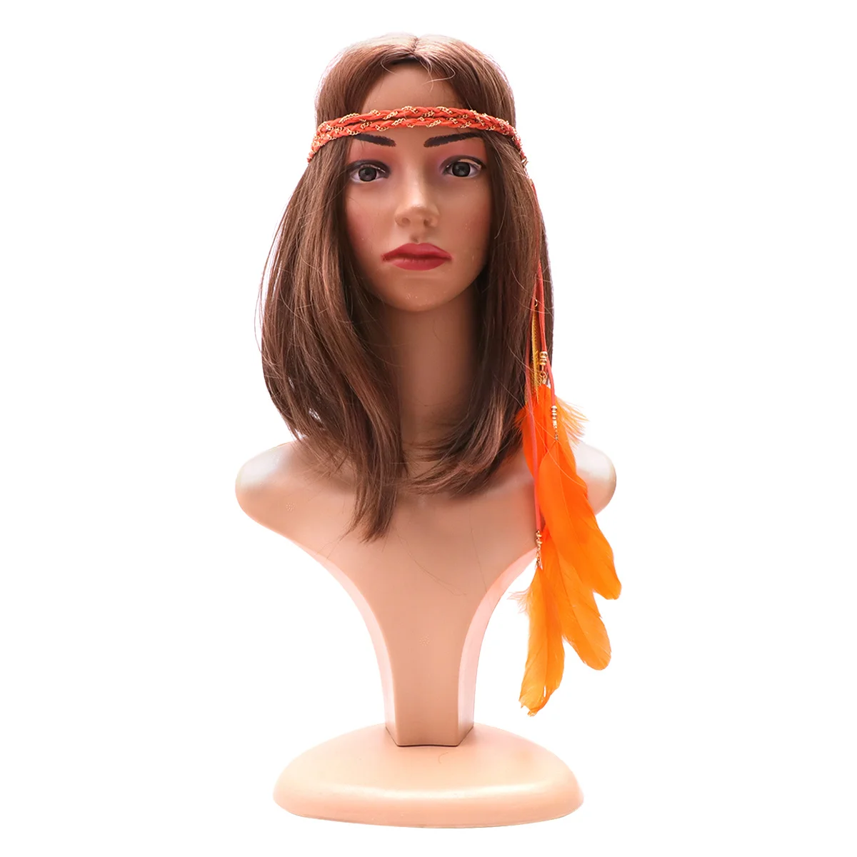 ورقة قلادة المنسوجة عقال ملون برتقالي سلسلة جديلة الشعر الأطواق رومانسية البوهيمي نمط التصوير مهرجان الحفلات