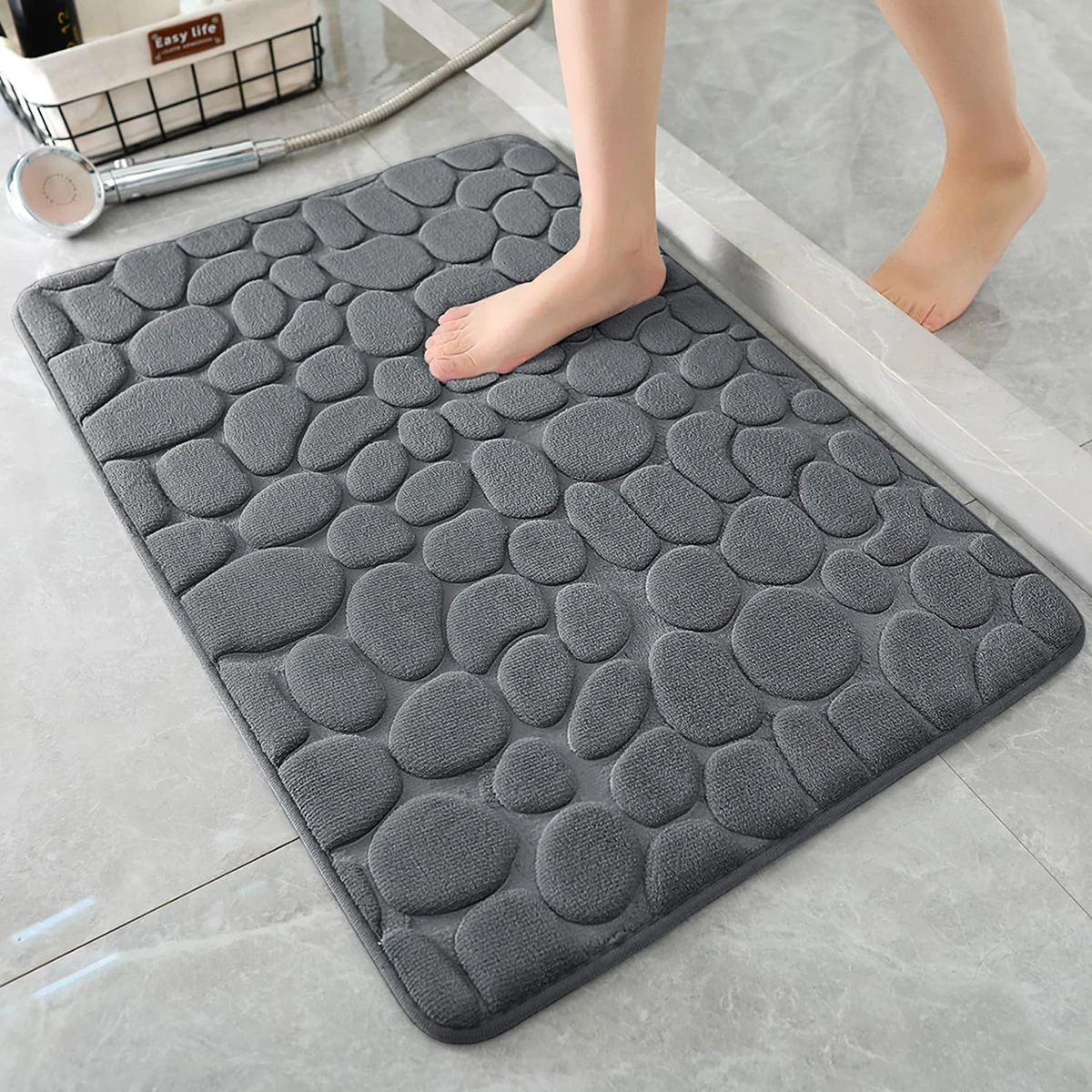 50*80cm Bathroom Bath Mat Non Slip Carpets Cobblestone Embossed Pebble Bath Rug Basin Bathtub Side Floor Rug Shower Room Doormat