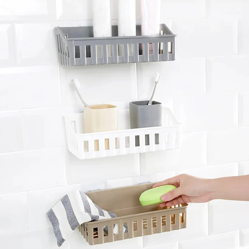 Plastic Bathroom Shelf Organizer No Drill Organizer Shower Storage Rack Wall Mount Toilet Shampoo Holder Bathroom Accessories