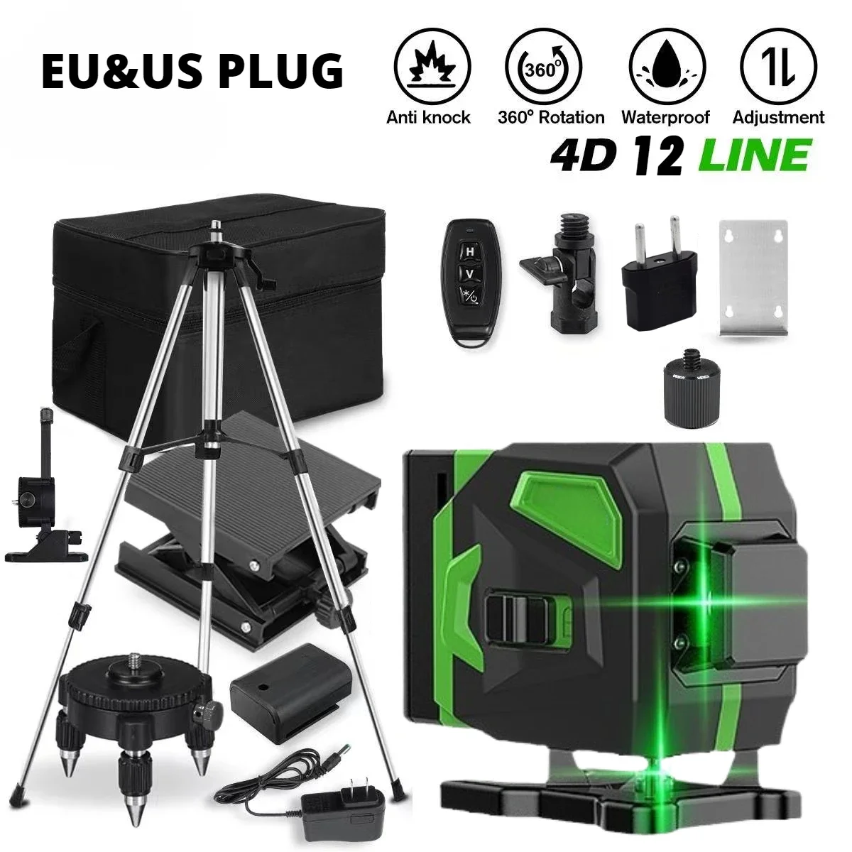 XYZ-axis 12line 3D nivel a Laser Level /tripod professional Vertical horizontal green Laser level machine free shipping