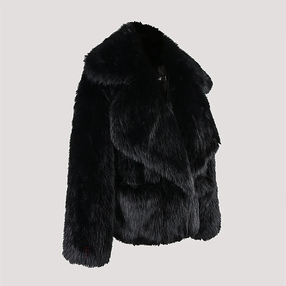 Imitação de pele de raposa feminina outwear outono inverno gola grande curto aba bolso calças casuais elegantes roupas femininas