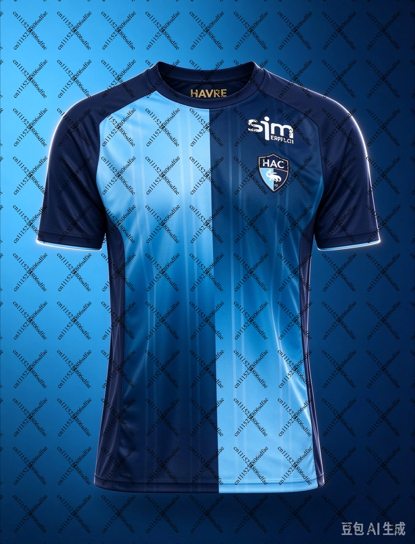 26-27 Le Havre Football Jersey, Men Club Supporter V Neck Tee, Split Panel Gradient Quick Dry Sport Shirt