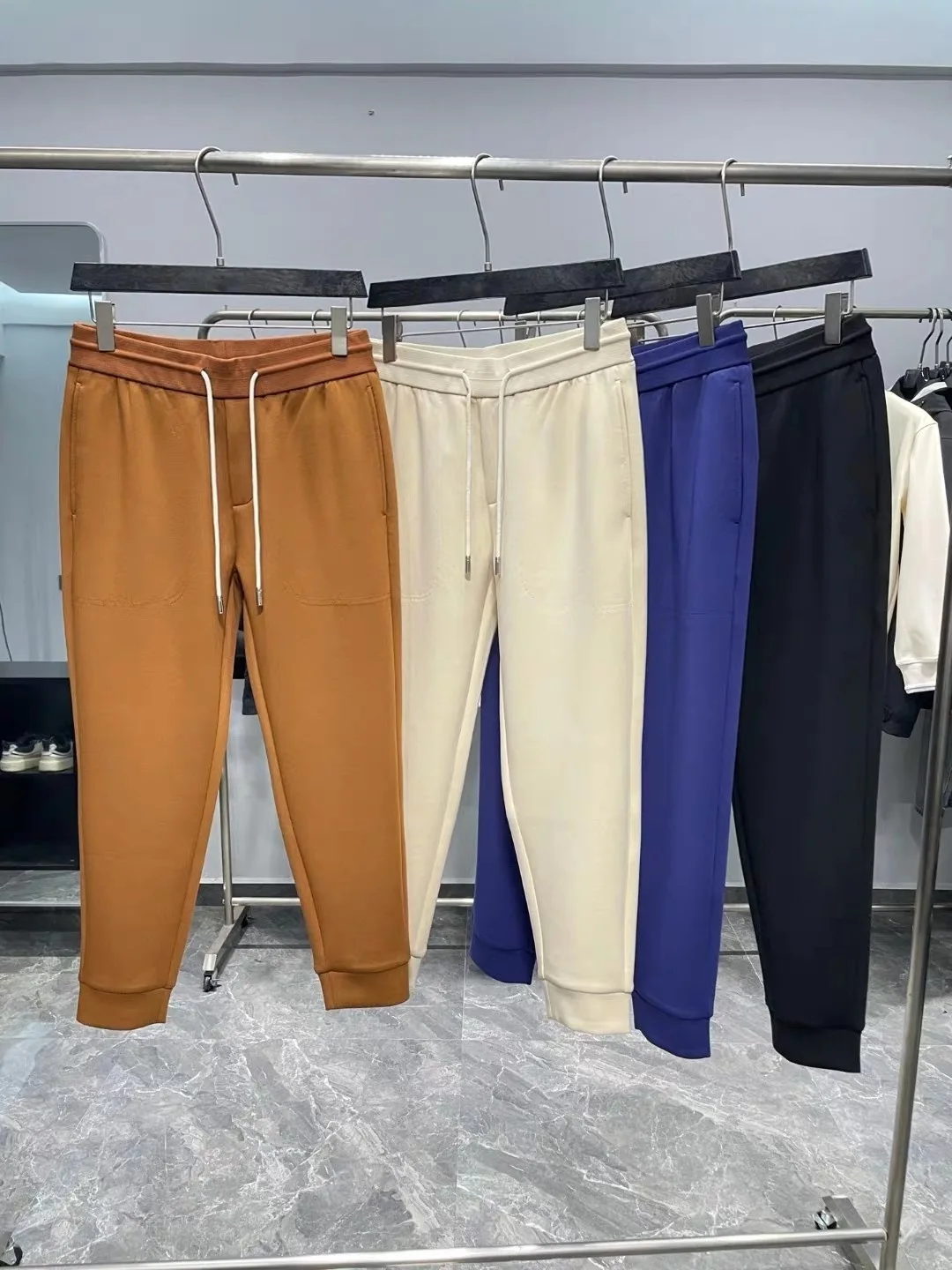 

Faionable Embroidered Letter Dstring Sports Sweatpants Men's Casual Pants Trendy Straight Leg Elastic Waist mid Waist