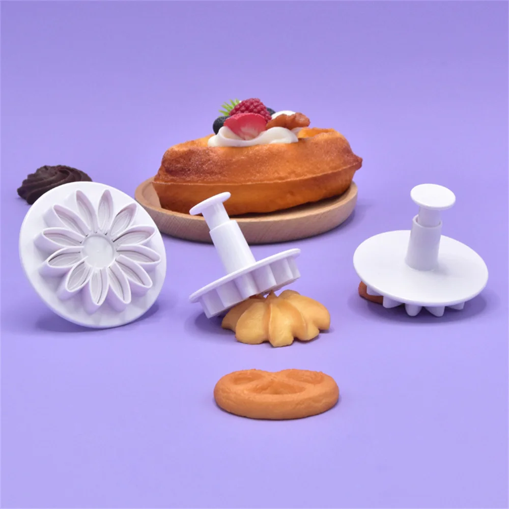 Set Plum Flower Plunger Fondant Mold Cookie Cutter Daisy Chocolates Cake Decorating Biscuit Stamp Moulds For Baking Kitchen