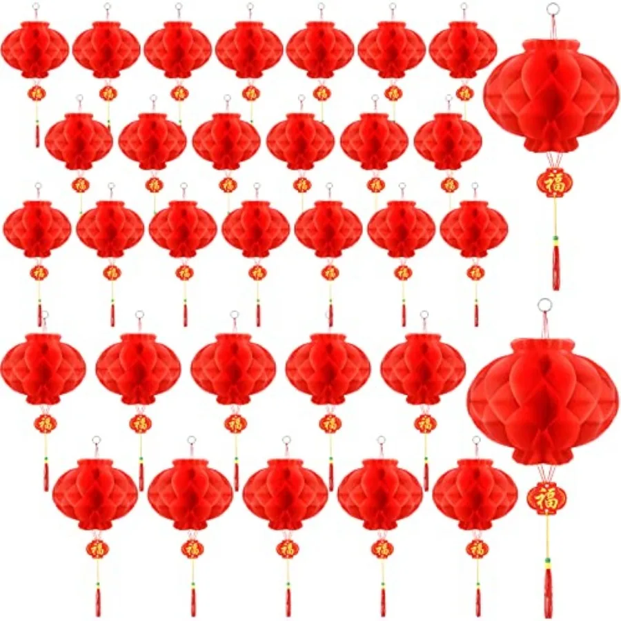 Pieces Chinese New Year Decorations Lanterns, 8 Inch and 10 Inch Red Chinese Lanterns Festival Celebration Supplies for New Yea