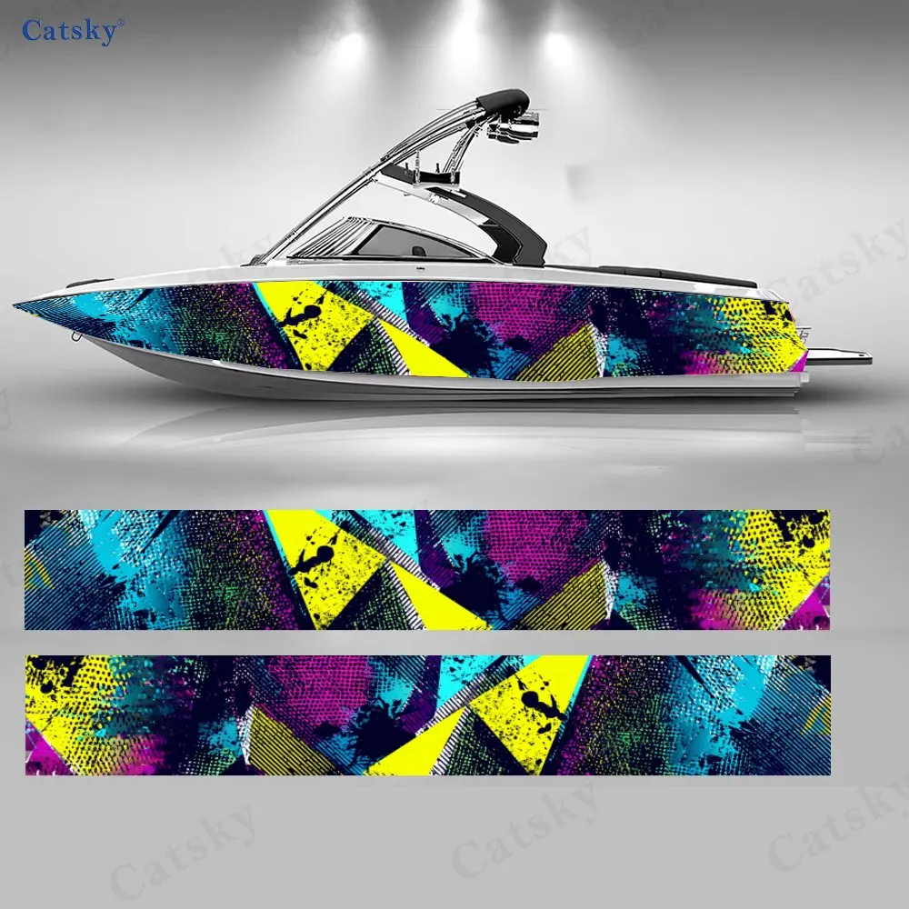 

2 шт. наклеек-треугольников с эффектом брызг краски, водонепроницаемые виниловые наклейки из ПВХ для рыболовных лодок, прочные и стильные.