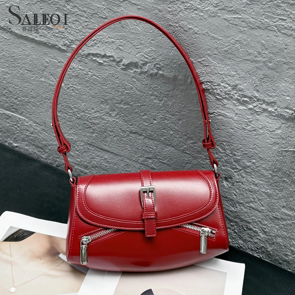 

Genuine Cow Leather Women's Shoulder Crossbody Bags Luxury Designer Brand Ladies Cowhide Small Bag for Woman High Quality Red